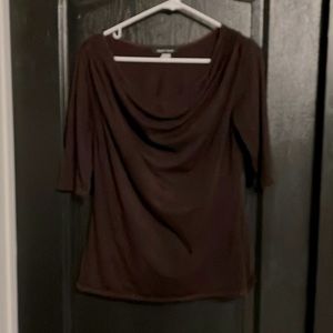 L Stewart and brown burgundy top with lining and draped neckline front and back